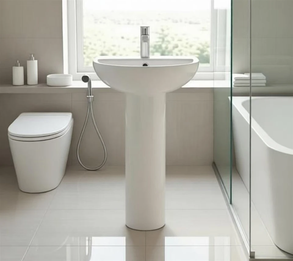 Wash Hand Basin With Pedestal – Space-Saving Bathroom Sink With Overflow & Faucet Options For Modern & Small Bathrooms factory